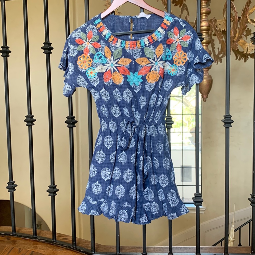 THML Romper — Size: XS, Color: Multicolor with a blue base